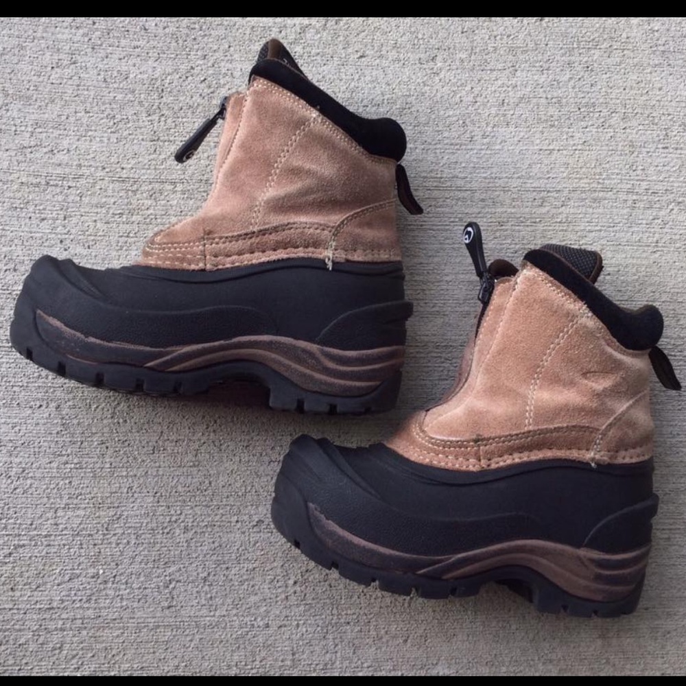 thermolite children snow boots brown suede zip in front size 11